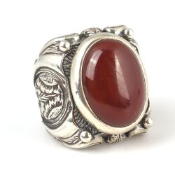 925 Ayar Gümüş Oval Akik Taşlı El İşi Erkek Yüzüğü - 3