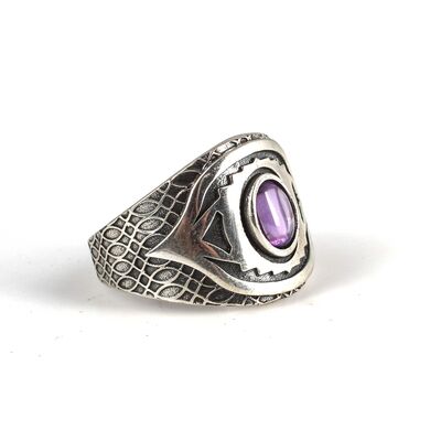 925 Ayar Gümüş Oval Ametist Taşlı Erkek Yüzük - 2