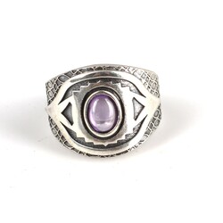 925 Ayar Gümüş Oval Ametist Taşlı Erkek Yüzük - 4