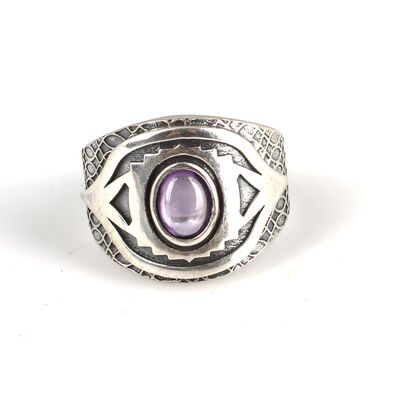 925 Ayar Gümüş Oval Ametist Taşlı Erkek Yüzük - 4