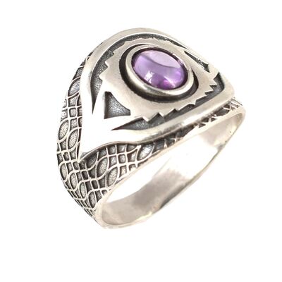 925 Ayar Gümüş Oval Ametist Taşlı Erkek Yüzük - 5