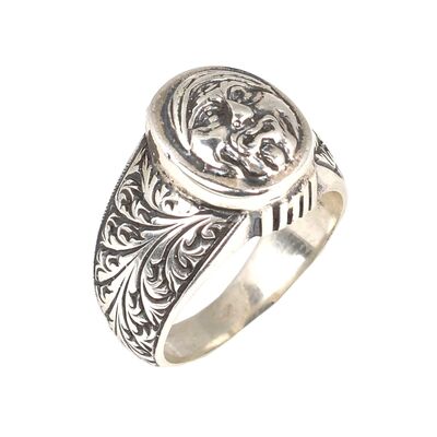 925 Ayar Gümüş Oval Antika Suret Figürü Erkek Yüzüğü