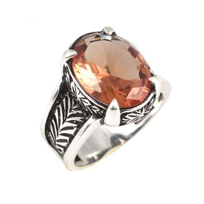 925 Ayar Gümüş Oval Döküm Zultanit Taşlı Erkek Yüzük - 1