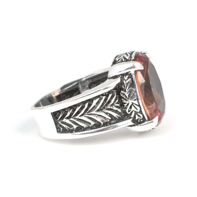 925 Ayar Gümüş Oval Döküm Zultanit Taşlı Erkek Yüzük - 3