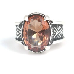 925 Ayar Gümüş Oval Döküm Zultanit Taşlı Erkek Yüzük - 4