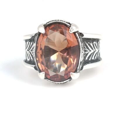 925 Ayar Gümüş Oval Döküm Zultanit Taşlı Erkek Yüzük - 4