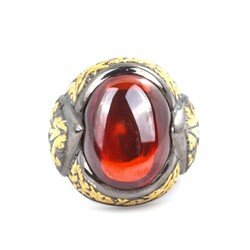 925 Ayar Gümüş Oval Garnet İşlemeli Erkek Yüzük - 4