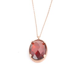 925 Ayar Gümüş Oval Garnet Taşlı Kolye - 3