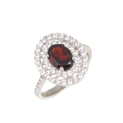925 Ayar Gümüş Oval Garnet Taşlı Yüzük - Nusrettaki