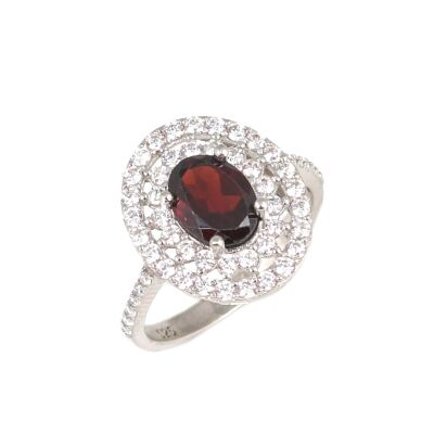 925 Ayar Gümüş Oval Garnet Taşlı Yüzük - 1