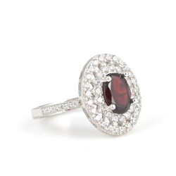 925 Ayar Gümüş Oval Garnet Taşlı Yüzük - Nusrettaki (1)