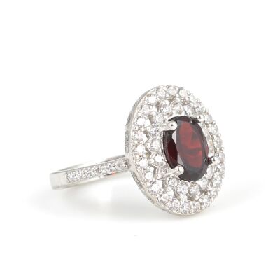 925 Ayar Gümüş Oval Garnet Taşlı Yüzük - 2