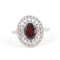 925 Ayar Gümüş Oval Garnet Taşlı Yüzük - 4