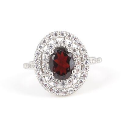 925 Ayar Gümüş Oval Garnet Taşlı Yüzük - 4