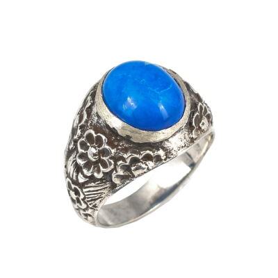 925 Ayar Gümüş Oval Lapis Taşlı Kolları İşlemeli Erkek Yüzük - 3