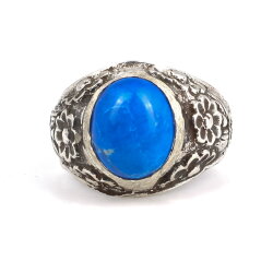 925 Ayar Gümüş Oval Lapis Taşlı Kolları İşlemeli Erkek Yüzük - 5