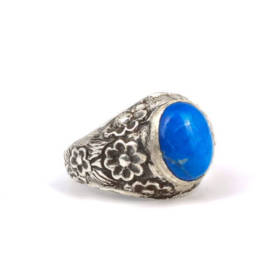 925 Ayar Gümüş Oval Lapis Taşlı Kolları İşlemeli Erkek Yüzük - 8