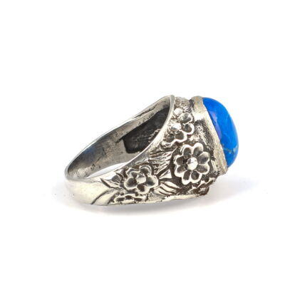 925 Ayar Gümüş Oval Lapis Taşlı Kolları İşlemeli Erkek Yüzük - 9