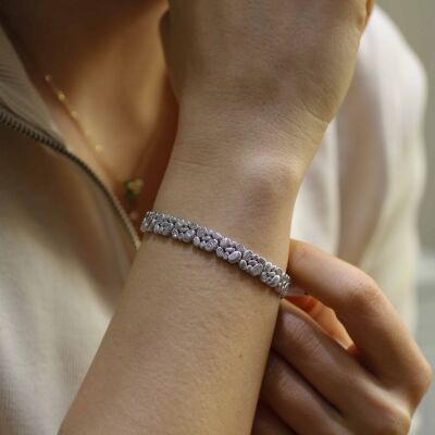 925 Ayar Gümüş Oval Model Füzyon Taşlı Bileklik - 1