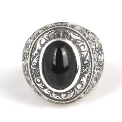925 Ayar Gümüş Oval Oniks Taşlı Kalemli Erkek Yüzük - 4