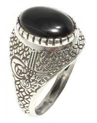 925 Sterling Silver Ottoman Sign Design Men Ring With Onyx - Nusrettaki (1)