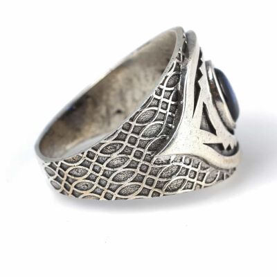 925 Ayar Gümüş Oval Safir Renk Taşlı Erkek Yüzük - 2