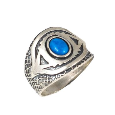 925 Ayar Gümüş Oval Safir Renk Taşlı Erkek Yüzük - 1