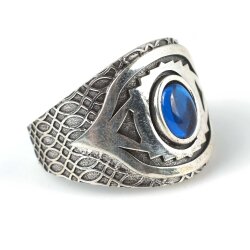 925 Ayar Gümüş Oval Safir Renk Taşlı Erkek Yüzük - 3