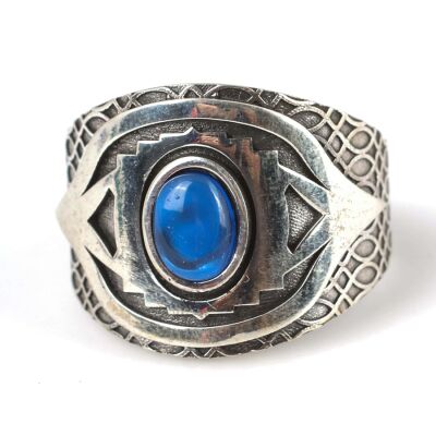 925 Ayar Gümüş Oval Safir Renk Taşlı Erkek Yüzük - 4