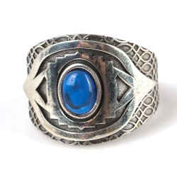 925 Ayar Gümüş Oval Safir Renk Taşlı Erkek Yüzük - 4