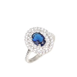 925 Ayar Gümüş Oval Safir Renk Taşlı Yüzük - Nusrettaki