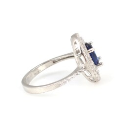 925 Ayar Gümüş Oval Safir Renk Taşlı Yüzük - 3