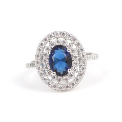 925 Ayar Gümüş Oval Safir Renk Taşlı Yüzük - 4