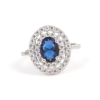 925 Ayar Gümüş Oval Safir Renk Taşlı Yüzük - 4
