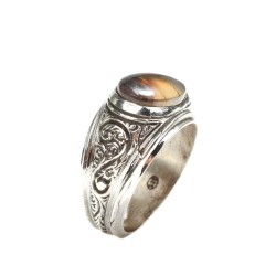 925 Ayar Gümüş Oval Taşlı Mermer Desenli Erkek yüzüğü - 5