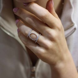 925 Ayar Gümüş Oval Taşlı Tasarım Yüzük - 3