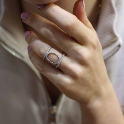 925 Ayar Gümüş Oval Taşlı Tasarım Yüzük - 3