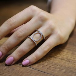 925 Ayar Gümüş Oval Taşlı Tasarım Yüzük - 4