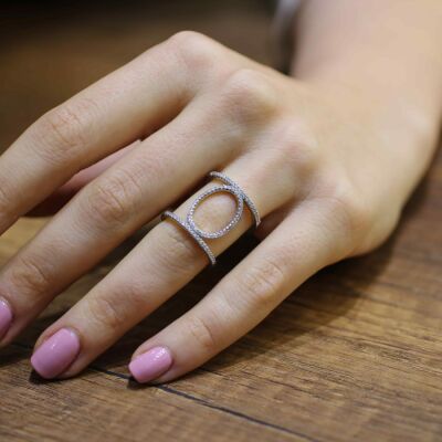 925 Ayar Gümüş Oval Taşlı Tasarım Yüzük - 4