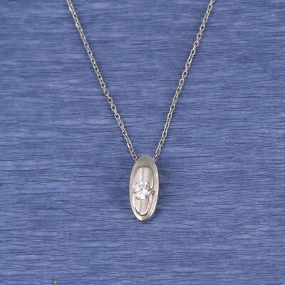 925 Ayar Gümüş Oval Tektaş Kolye - 2