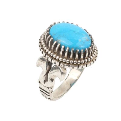 925 Ayar Gümüş Oval Turkuaz Taşlı Erkek Yüzüğü - 2