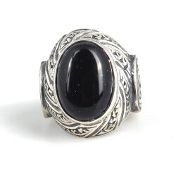 925 Ayar Gümüş Oval Yıldız Taşı İşlemeli Erkek Yüzük - 4