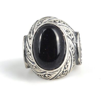 925 Ayar Gümüş Oval Yıldız Taşı İşlemeli Erkek Yüzük - 4