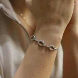 925 Ayar Gümüş Oval Zultanit Taşlı Üçlü Anturaj Asansör Bileklik - Nusrettaki