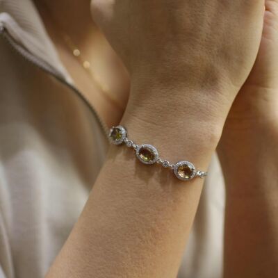 925 Ayar Gümüş Oval Zultanit Taşlı Üçlü Anturaj Asansör Bileklik - 1