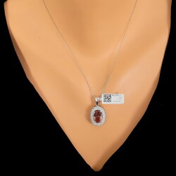 925 Ayar Gümüş Oval Zultanit Taşlı Yanları Çift Sıra Zirkon Taşlı Kolye - Nusrettaki