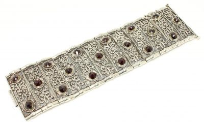 925 Ayar Gümüş Garnet Taşlı Paftalı Antik Bizans Bileklik