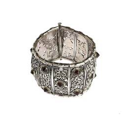 925 Ayar Gümüş Garnet Taşlı Paftalı Antik Bizans Bileklik - Thumbnail