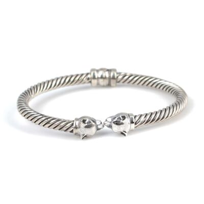 925 Ayar Gümüş Panter Başı Yaylı Burgu Kol Erkek Bileziği - 2