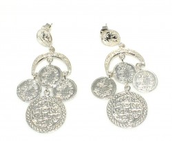 925 Silver Three Coins Designer Dangle Earrings - Nusrettaki